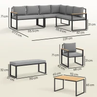 Outsunny Six Piece L Shaped Garden Furniture Set with 3 Loveseats - Natural Wood Finish(m-3)