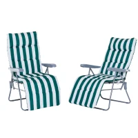 Outsunny Set 2 sezlonguri de Gradina pentru Plaja cu Brate Reclinabile, Alb si Verde(m-13)