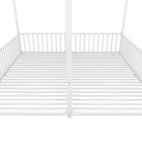 Letto per bambini 4+ anni in metallo 90×200 cm, forma di casa, con sponda di sicurezza, senza materasso, Bianco(m-8)