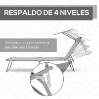 Outsunny Set de 2 Tumbonas de Jardín Reclinables con Toldo Desmontable y Respaldo Ajustable en 4 Niveles 187x58x36cm Gris Claro(m-4)