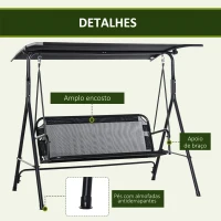 Outsunny Baloiço de Jardim de 2 Lugares Baloiço com Teto Ajustável em Ângulo para Terraço Balcão Carga Máxima 200kg Aço 172x110x155cm Preto(m-6)