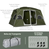 Outsunny Tienda de Campaña para 4-8 Personas con 2 Dormitorios 2 Bolsillos y Ventanas con Malla Impermeable 400x275x210 cm Verde(m-8)