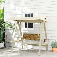 Outsunny Hollywoodschaukel 2-Sitzer Gartenschaukel mit verstellbarem Sonnendach, Seitentisch 200 x 120 x 190cm, Beige(m-2)