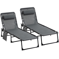 Outsunny Conjunto de 2 Tumbonas Plegables con Respaldo Ajustable Reposacabezas y Estructura de Acero 185x58x30 cm Gris