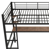 Lit mezzanine en métal 90x200 cm avec bureau et étagères, pour enfants et adultes, sans matelas, Noir(m-6)