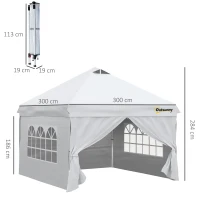 Outsunny Tonnelle pop-up tente de jardin barnum 3x3 m hauteur réglable avec 4 parois latérales amovibles, fenêtres, sac de transport à roulettes - blanc(m-3)