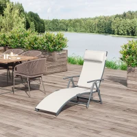 Outsunny Set de 2 Tumbonas de Jardín Plegables con Respaldo Ajustable Almohada y Reposabrazos 137x63,5x100,5 cm Beige(m-2)
