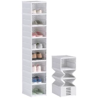 HOMCOM Lot de 8 boîtes à chaussures pliables en plastique empilables avec couvercles, pour pointure jusqu'à 43, blanc(m-11)