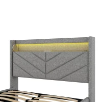 Letto imbottito 140 x 190 cm con illuminazione ambientale, senza materasso, Grigio(m-7)