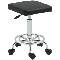 HOMCOM Tabouret à roulettes carré avec hauteur réglable 50-66 cm et repose-pieds, pour massage, tatouage, clinique, spa, noir(m-11)