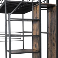 Letto a soppalco 90×200 cm, con scrivania e armadio aperto, senza materasso, Nero(m-7)