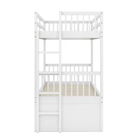 Lit superposé 90x200 cm pour enfants, lit cabane avec échelle, lit gigogne et 3 tiroirs,sans matelas, Blanc(m-7)