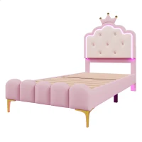 Letto imbottito 90x200 cm con rete a doghe, tema principessa, senza materasso, Rosa(m-10)