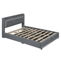 Lit plat 140×200 cm avec dispositif de levage hydraulique，grand espace de rangement, sans matelas, Gris(m-9)