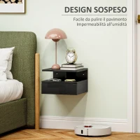 HOMCOM Comodino Sospeso per Camera da Letto con Cassetto e Ripiano Aperto in Legno, 35x32x22.5 cm, Nero Lucido(m-4)