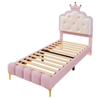 Letto imbottito 90x200 cm con rete a doghe, tema principessa, senza materasso, Rosa(m-9)