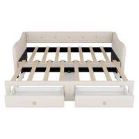 Divano letto 90x200 cm con letto estraibile e 2 cassetti, senza materasso, Beige(m-6)