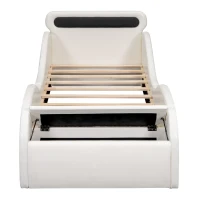 Lit rembourré design voiture 90x200 cm, lit pour enfants avec roues lumineuses et espace de rangement, sans matelas, Blanc(m-9)