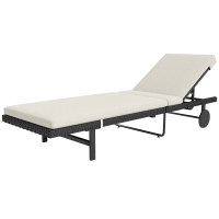 Outsunny Bain de soleil chaise longue avec coussin en résine tressée inclinable avec roulettes, 198 x 65 x 85 cm, crème