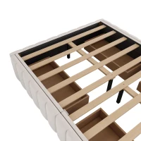 Letto imbottito con rete a doghe 140x200 cm, design minimalista, senza testiera, 4 cassetti contenitori, senza materasso, Beige(m-7)