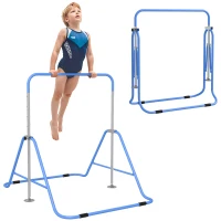 HOMCOM Kids Gymnastic Bar, Foldable Horizontal Bars w/ Adjustable Height, Training Bar w/ Triangle Base - Blue(m-10)