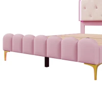 Lit rembourré 140x200 cm avec sommier à lattes, éclairage d'ambiance et forme de princesse, sans matelas, Rose(m-8)