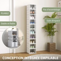 HOMCOM Lot de 10 boîtes à chaussures pliables en plastique empilables avec couvercles, pour pointure jusqu'à 43, blanc(m-4)