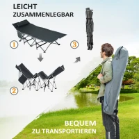 Outsunny Campingbett, klappbares Feldbett mit Kopfkissen, 188 x 64,5 x 53 cm, Grau(m-5)