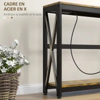 HOMCOM Console meuble étroite à 2 niveaux style industriel avec prises de courant et USB, 100 x 24 x 75 cm, marron(m-6)