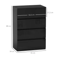 HOMCOM Cómoda con 4 Cajones Cajonera de Estilo Moderno para Dormitorio Entrada Salón 55x34x80 cm Negro(m-3)