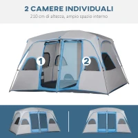 Outsunny Tenda da Campeggio 4 Persone Impermeabile con 2 Stanze e Finestre a Rete, 400x275x210 cm, Grigia(m-7)