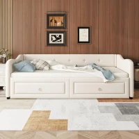 Divano letto 90x200 cm con letto estraibile e 2 cassetti, senza materasso, Beige(m-5)