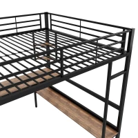 Lit mezzanine 140x200 cm en métal avec bureau et étagères, pour enfants et adultes, sans matelas, Noir(m-6)