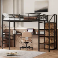 Letto a soppalco 90×200 cm, con scrivania e armadio aperto, senza materasso, Nero(m-5)