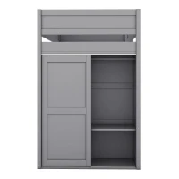 Lit mezzanine 90x200 cm pour enfants, avec armoire, bureau et tiroirs, sans matelas, Gris(m-8)