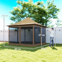 Outsunny Tonnelle de jardin 3,5 x 3,5 m, tente pliante avec 4 moustiquaires, hauteur réglable, sac de transport, beige(m-3)