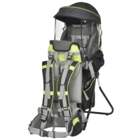 HOMCOM Mochila Porta Bebés Dobrável Mochila Porta Bebés Ergonómica com Capa Impermeável Base de Suporte e Múltiplos Bolsos para 6-36 Meses Carga Máxima 15kg 38x77x87,5cm Verde(m-10)