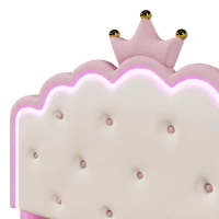 Lit rembourré 140 x 200 cm avec sommier à lattes, forme de couronne, espace de rangement hydraulique, sans matelas, Rose(m-6)