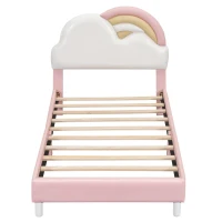 Letto imbottito a forma di arcobaleno con motivo a nuvole 90x200 cm, senza materasso, Rosa(m-2)