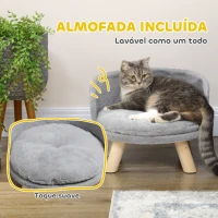 PawHut Cama Elevada para Cães Mini com Almofada Lavável e Estrutura de Madeira e Almofadas Antiderrapantes  Ø40,5x33 cm Cinza(m-5)