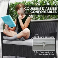 Outsunny Salon de jardin extérieur 4 personnes en résine tressée avec canapés et table basse en verre trempé coussins inclus gris(m-6)