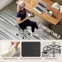 HOMCOM Tabouret à roulettes carré avec hauteur réglable 50-66 cm et repose-pieds, pour massage, tatouage, clinique, spa, noir(m-5)