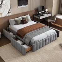 Letto imbottito 140x200 cm con 4 cassetti per spazio contenitore, Grigio