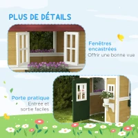 Outsunny Cabane enfant extérieur maison enfant extérieure avec porte fenêtres et jardinières 114 x 126,4 x 135 cm beige(m-7)