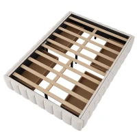 Letto imbottito con rete a doghe 140x200 cm, design minimalista, senza testiera, 4 cassetti contenitori, senza materasso, Beige(m-9)