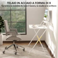 HOMCOM Scrivania Pieghevole con Ripiano per Monitor, 81.5x62x86.5 cm, Bianco(m-6)