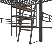Lit mezzanine avec bureau, étagères, garde-corps et échelle en métal, 90×200 cm, sans matelas, Noir(m-8)