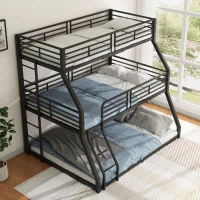 Lit triple superposé 90×200 cm, avec garde-corps et échelle, sans matelas, Noir(m-5)