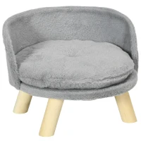 PawHut Cama para Perros Miniaturas con Cojín Lavable y Marco de Madera y Alfombrillas Antideslizantes Ø40,5x33 cm Gris(m-1)