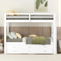 Lit superposé 90x200 cm pour enfants, lit cabane avec échelle, lit gigogne et 3 tiroirs,sans matelas, Blanc(m-1)